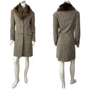 CELINE-Era $2895 Michael Kors Collection Runway Donegal Tweed & Fox Fur Coat 8